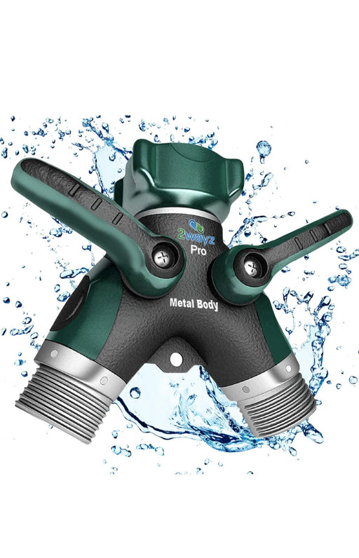 2Ways- Hose Splitter, 2 Way Heavy Duty, Garden Faucet, Faucet Splitter, Hose y Splitter, Garden Hose y Splitter, Hose Bib Splitter, All Metal, with Shut Off Valve