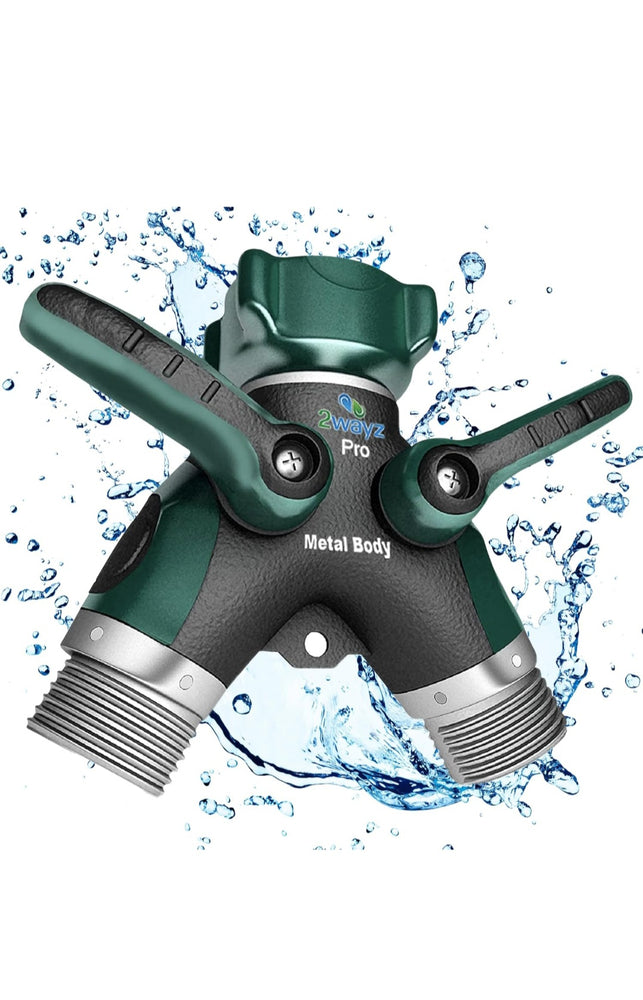 2Ways- Hose Splitter, 2 Way Heavy Duty, Garden Faucet, Faucet Splitter, Hose y Splitter, Garden Hose y Splitter, Hose Bib Splitter, All Metal, with Shut Off Valve