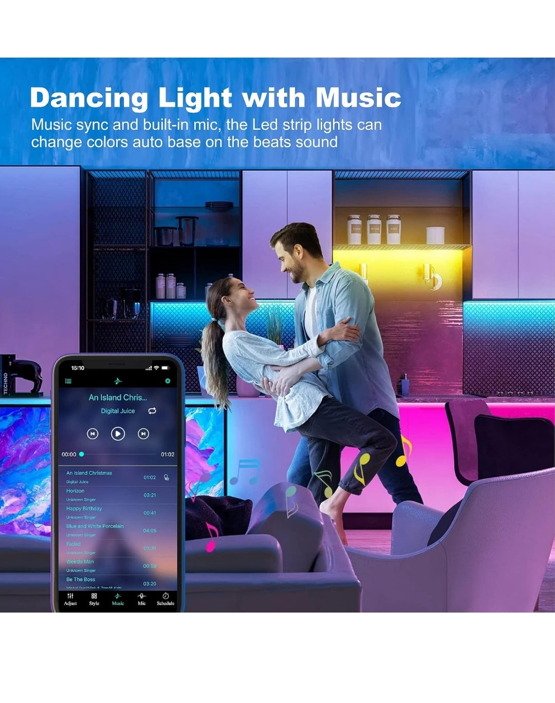 zyzykeji Led Strip Light 20m with Music Sync, RGB Smart Strip Lights with Remote and APP Control