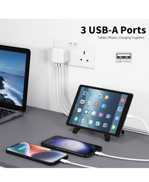 USB Plug, Multi USB Charger 5V 3A for iPhone X XR XS 8 7 6 6S Plus 5 5S 5C SE 14/14 Plus/14 Pro Max 13 12 11, Pad, UK Multiple Wall Charging Adapter Multiport Mains Power Adaptor