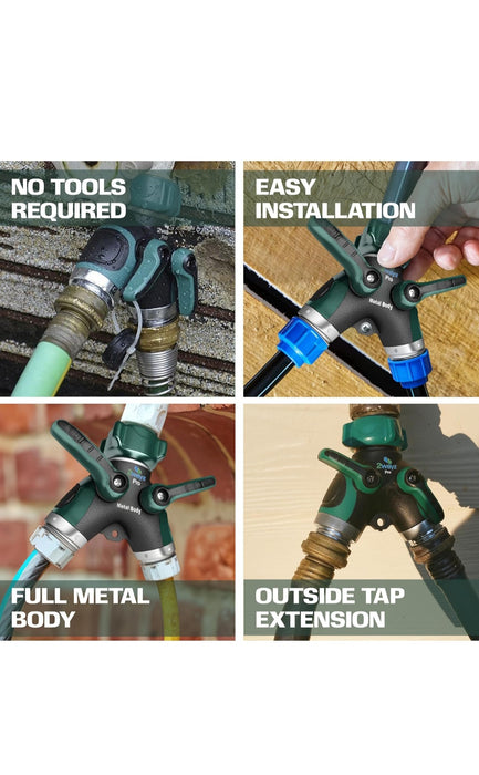 2Ways- Hose Splitter, 2 Way Heavy Duty, Garden Faucet, Faucet Splitter, Hose y Splitter, Garden Hose y Splitter, Hose Bib Splitter, All Metal, with Shut Off Valve