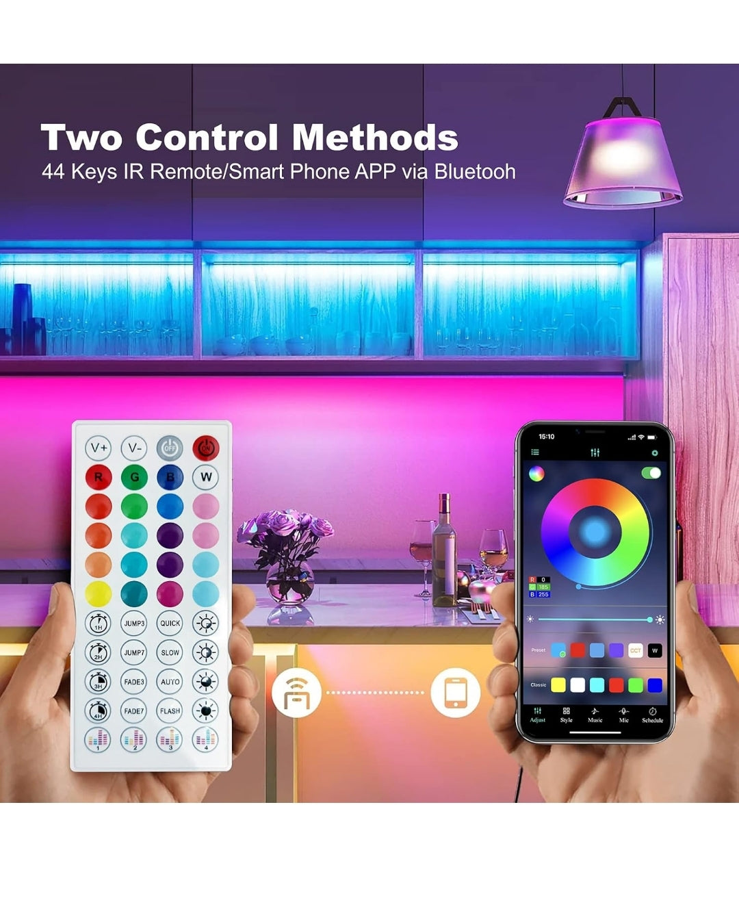 zyzykeji Led Strip Light 20m with Music Sync, RGB Smart Strip Lights with Remote and APP Control