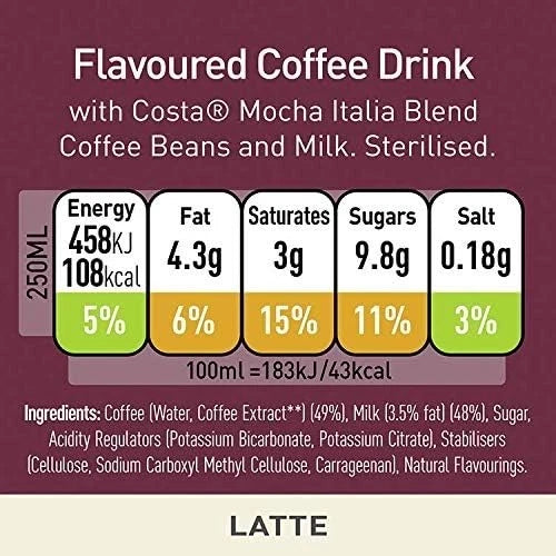 Costa Coffee Latte Cans (12x250ml)