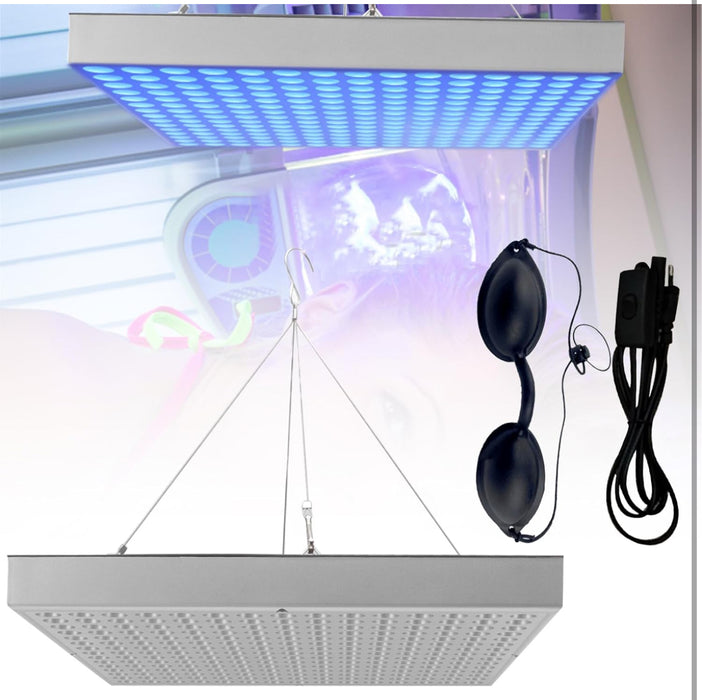 Home Tanning Lamp,Face and Body Sunlamp with Hanging Ring Hook and Blindfold,460nm Full Blue Therapy Lamp LED Skin Tanning Light with 225pcs LEDs 15W,Eye Protection Self Tanning Machine for Face,Body