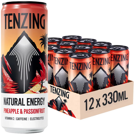 12 X 330ml TENZING Natural Energy Pineapple Passionfruit  BBE 12-26 RRP £25 SALE PRICE £13.99