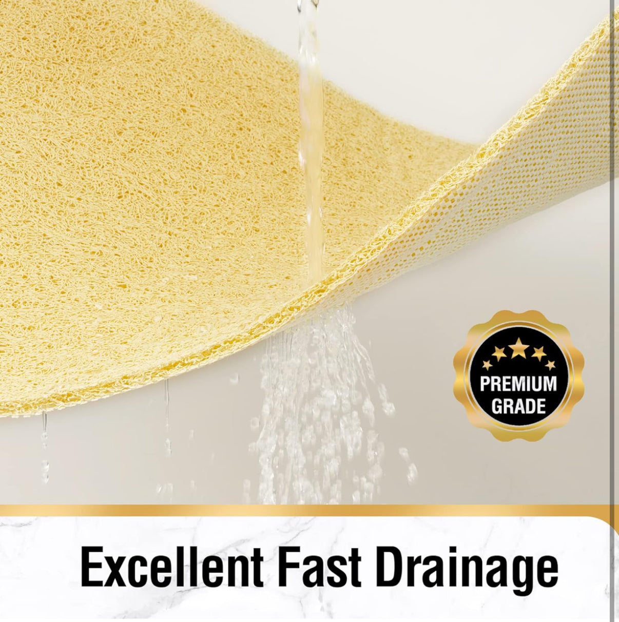 HITSLAM Square Loofah Shower Mat, 60 x 60 cm Bath Mat Non Slip for Bathroom, Soft PVC Washable Bathtub Mat with Drain, Quick Drying Shower Mat for Inside Shower, Beige