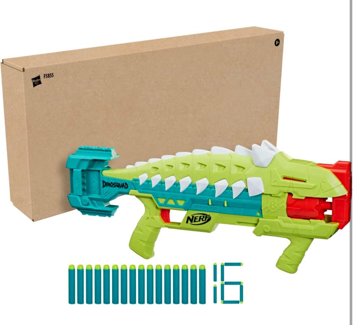 Nerf DinoSquad Armorstrike Dart Blaster, 8-Dart Rotating Drum, Drop Grip, 16 Nerf Elite Darts, Anklyosaurus Dinosaur Design