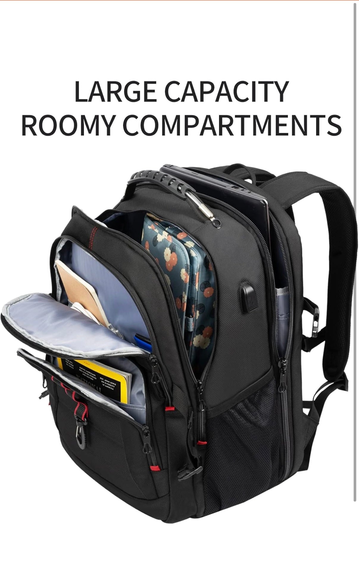 KROSER Travel Laptop Backpack 17.3 inch XL Computer Backpack Stylish College Backpack with RFID Pockets USB Charging Port REFLECTIVE STRIPS Water-Repellent Day pack for Business/Men