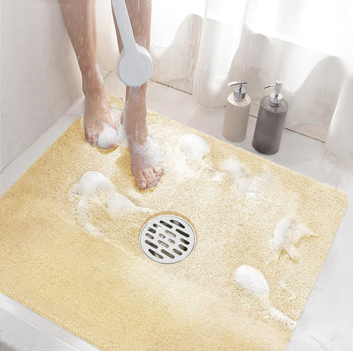 HITSLAM Square Loofah Shower Mat, 60 x 60 cm Bath Mat Non Slip for Bathroom, Soft PVC Washable Bathtub Mat with Drain, Quick Drying Shower Mat for Inside Shower, Beige
