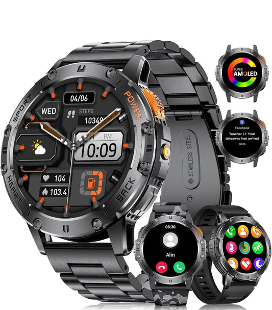 Joblot 20 x LIGE Military Smart Watch for Men with Bluetooth Call,1.43" AMOLED with LED Flashlight/530mAh,100+ Sports Mode Tactical Fitness Tracker/Heart Rate Sleep Health Monitor/IP68 Waterproof for Android iOS