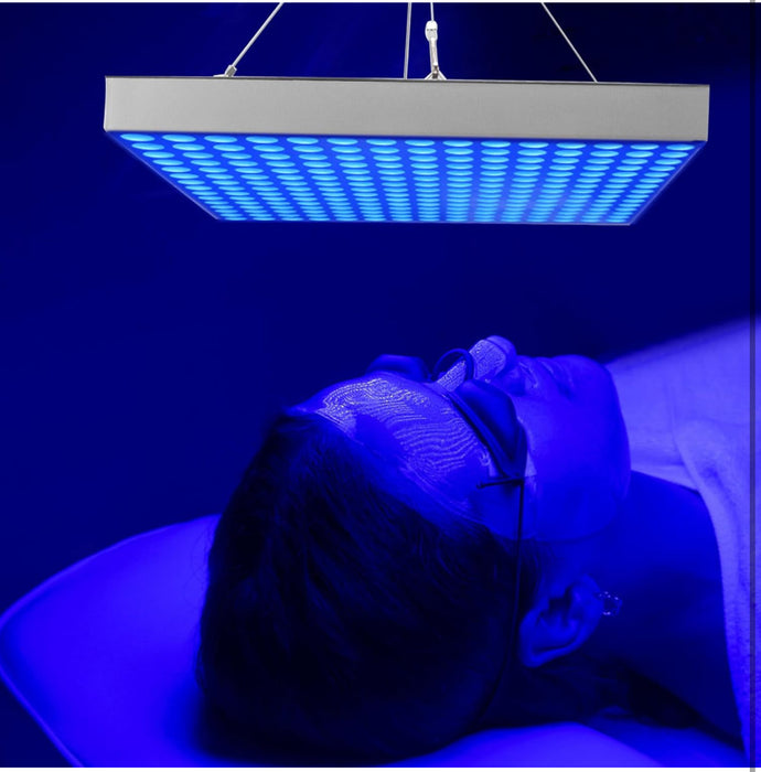Home Tanning Lamp,Face and Body Sunlamp with Hanging Ring Hook and Blindfold,460nm Full Blue Therapy Lamp LED Skin Tanning Light with 225pcs LEDs 15W,Eye Protection Self Tanning Machine for Face,Body