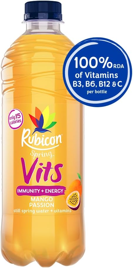 12 X 500ml Rubicon Spring Vits Mango Passion Still Vitamin Water - 15 Calories per bottle for healthy hydration - Drinks Multipack Bottles  BBE 11-25 RRP £16 Sale price £6.99