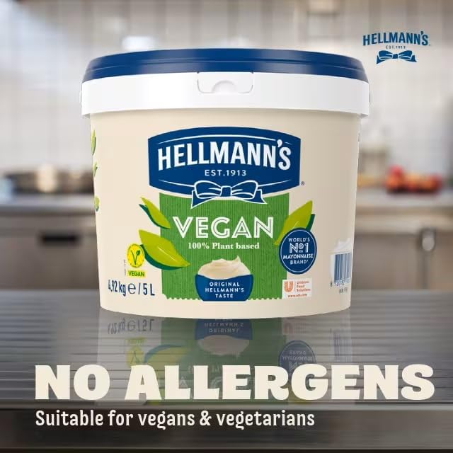Hellmann's Vegan Mayonnaise, 5 Litre Bucket Catering Tub Of  Mayonnais