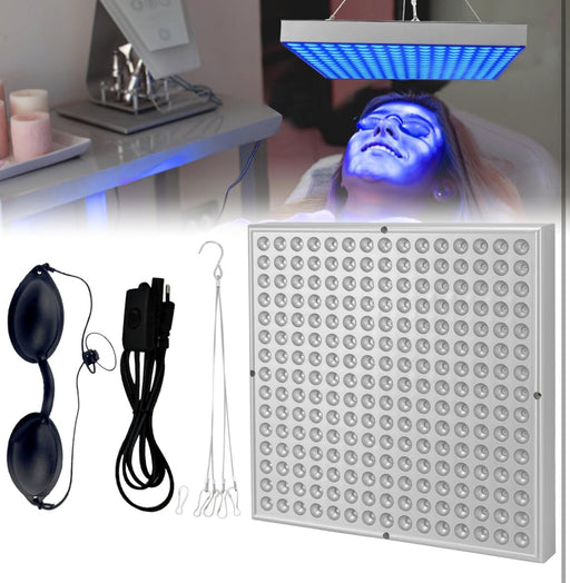 Home Tanning Lamp,Face and Body Sunlamp with Hanging Ring Hook and Blindfold,460nm Full Blue Therapy Lamp LED Skin Tanning Light with 225pcs LEDs 15W,Eye Protection Self Tanning Machine for Face,Body