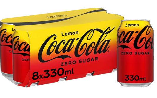Coke Zero Sugar Lemon Flavour 8-Pack (Best Before: 31/3/25) - 180 Packs per Pallet - Zero-Calorie, Refreshing Lemon-Infused Cola - Perfect for Retail, Vending, or Bulk Purchase