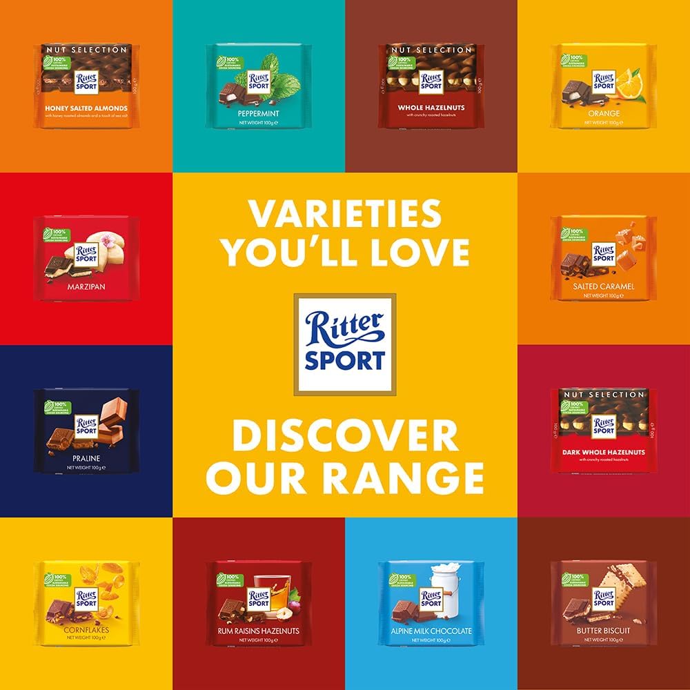 Ritter Sport Whole Hazelnuts Dark Chocolate Bars (10X100g)