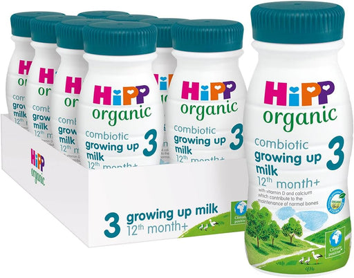 8 X 200ml HiPP Organic 3 Growing up Baby Milk Ready to feed liquid formula, From 12th months  BBE 23-08-25 RRP £12.99 Sale price £6.99