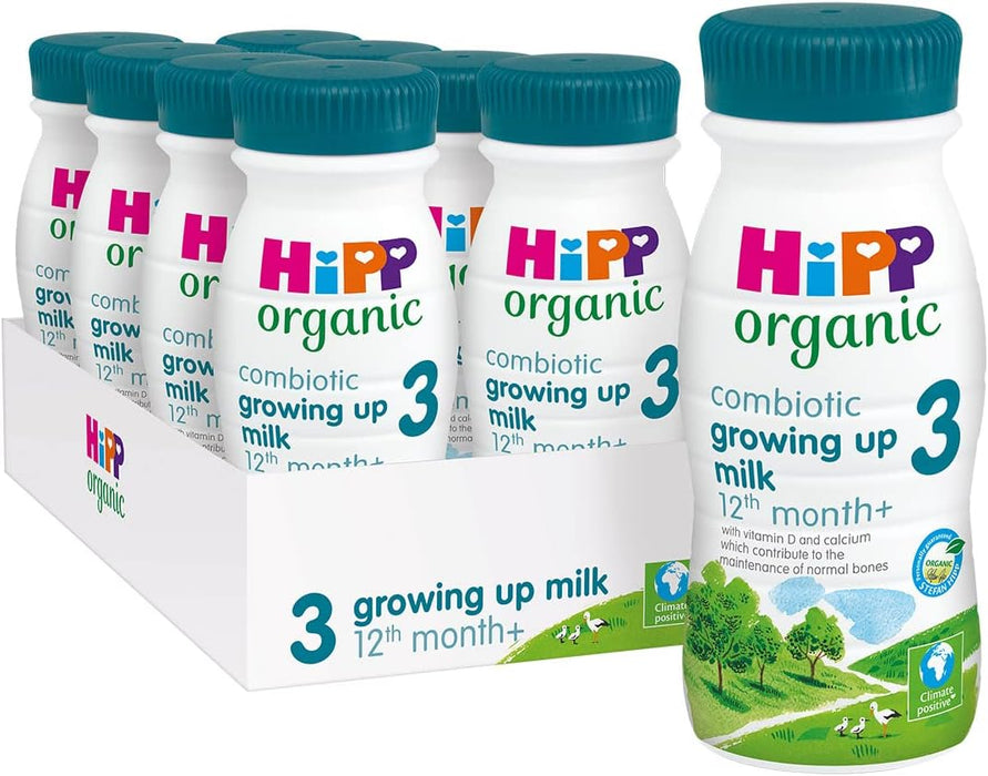 8 X 200ml HiPP Organic 3 Growing up Baby Milk Ready to feed liquid formula, From 12th months  BBE 23-08-25 RRP £12.99 Sale price £6.99