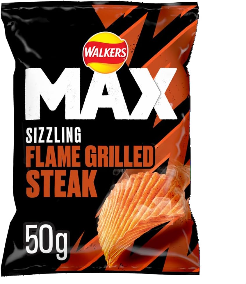 Walkers Max Sizzling Flame Grilled Steak Crisps (24X50g)