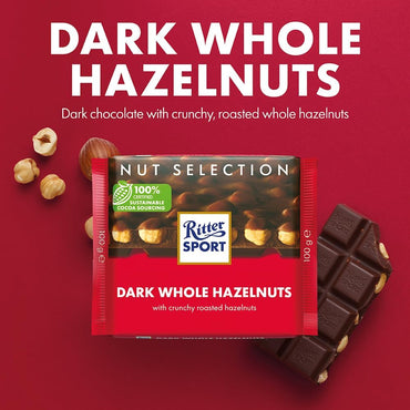 Ritter Sport Whole Hazelnuts Dark Chocolate Bars (10X100g)