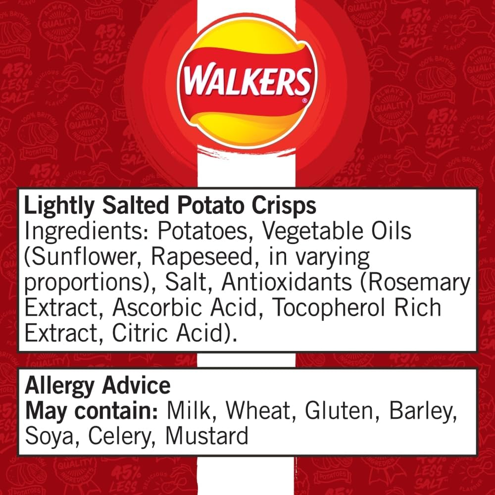 32X45g Walkers Less Salt Lightly Salted Crisps  BBE 11-25
