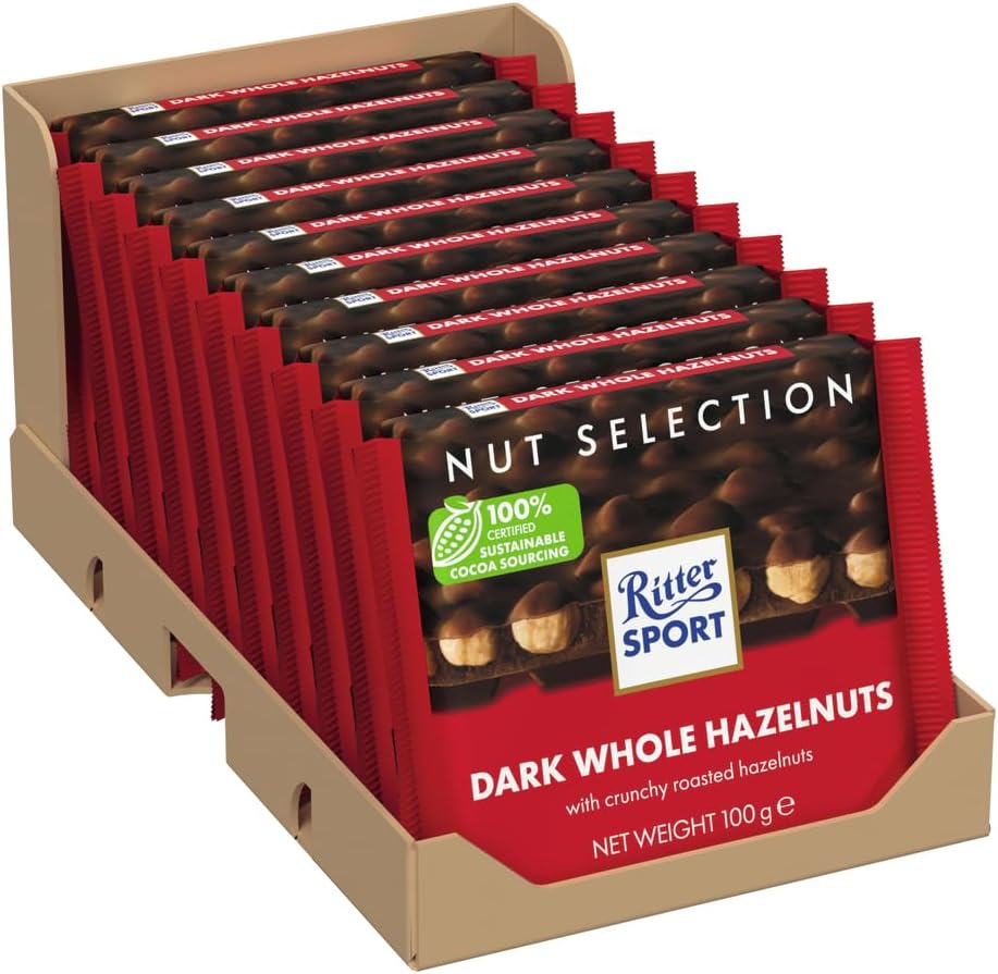 Ritter Sport Whole Hazelnuts Dark Chocolate Bars (10X100g)