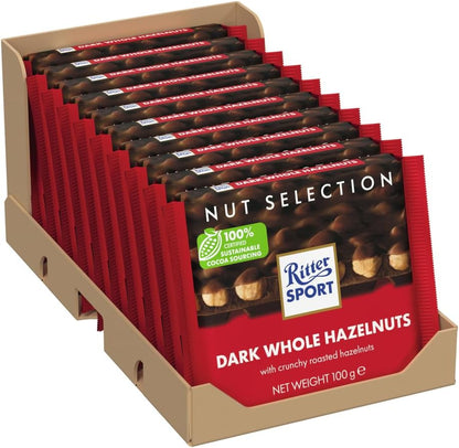 Ritter Sport Whole Hazelnuts Dark Chocolate Bars (10X100g)