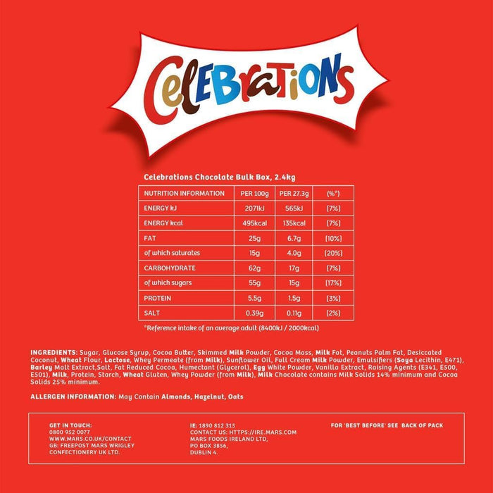2 X 2.4kg Celebrations Bulk Chocolate Box Assorted Chocolates Gift Box with Mini Chocolate Bars & Biscuits  BBE 04-05-25 RRP £50 Sale price £21.99
