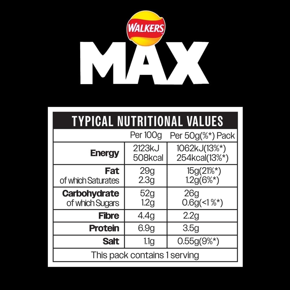 Walkers Max Sizzling Flame Grilled Steak Crisps (24X50g)