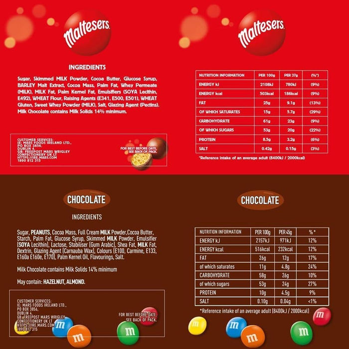 Mixed Bulk Chocolate Box, M&M's Peanuts, Snickers, Twix, Maltesers, Bounty, 1.4kg - 30 Full-Size- Milk Chocolate Bars &amp; Bags, Ideal for Gift, Snacks, Hampers or Party Bags  BBE 13-07-25 RRP £29.99 Sale price £14.99