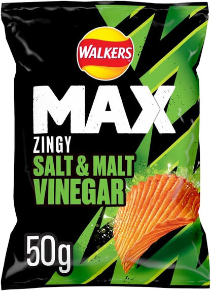 24X50g Walkers Max Zingy Salt & Malt Vinegar BBE 19-07-25 RRP £25 Sale price £14.49