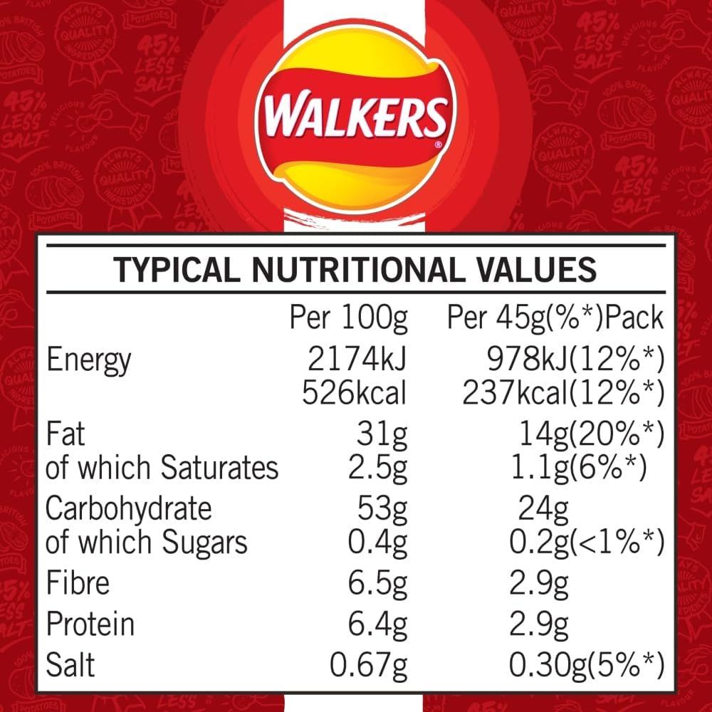 32X45g Walkers Less Salt Lightly Salted Crisps  BBE 11-25