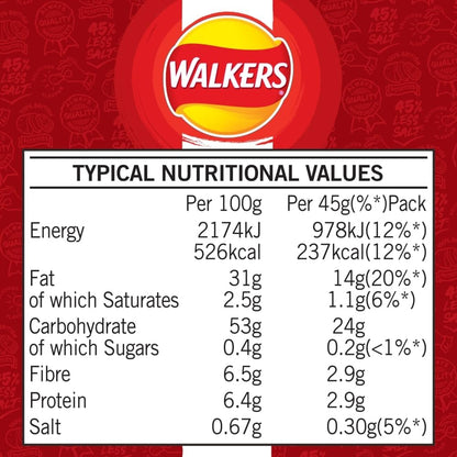 32X45g Walkers Less Salt Lightly Salted Crisps  BBE 11-25