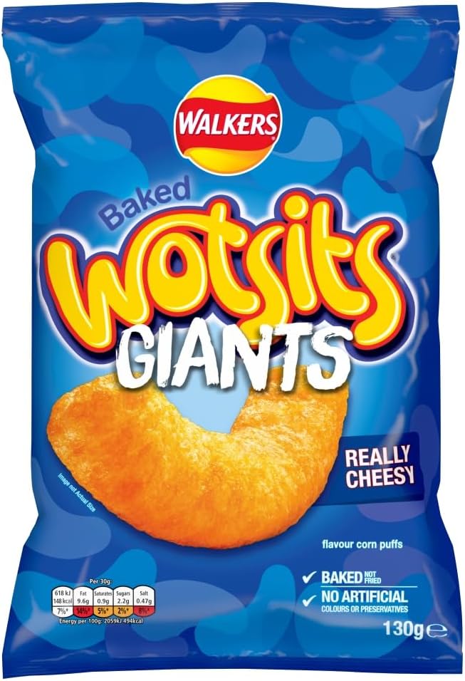 5X Walkers Wotsits Giants Really Cheesy Vegetarian Baked Snacks (12x130g)