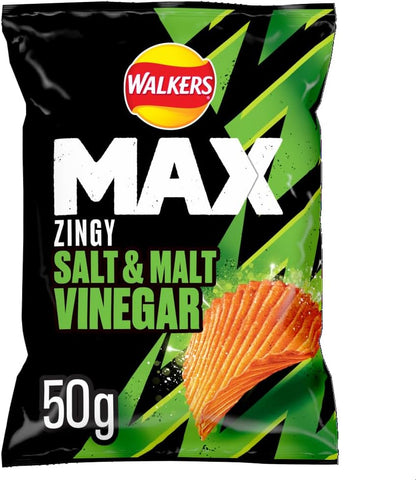 24X50g Walkers Max Zingy Salt & Malt Vinegar BBE 19-07-25 RRP £25 Sale price £14.49