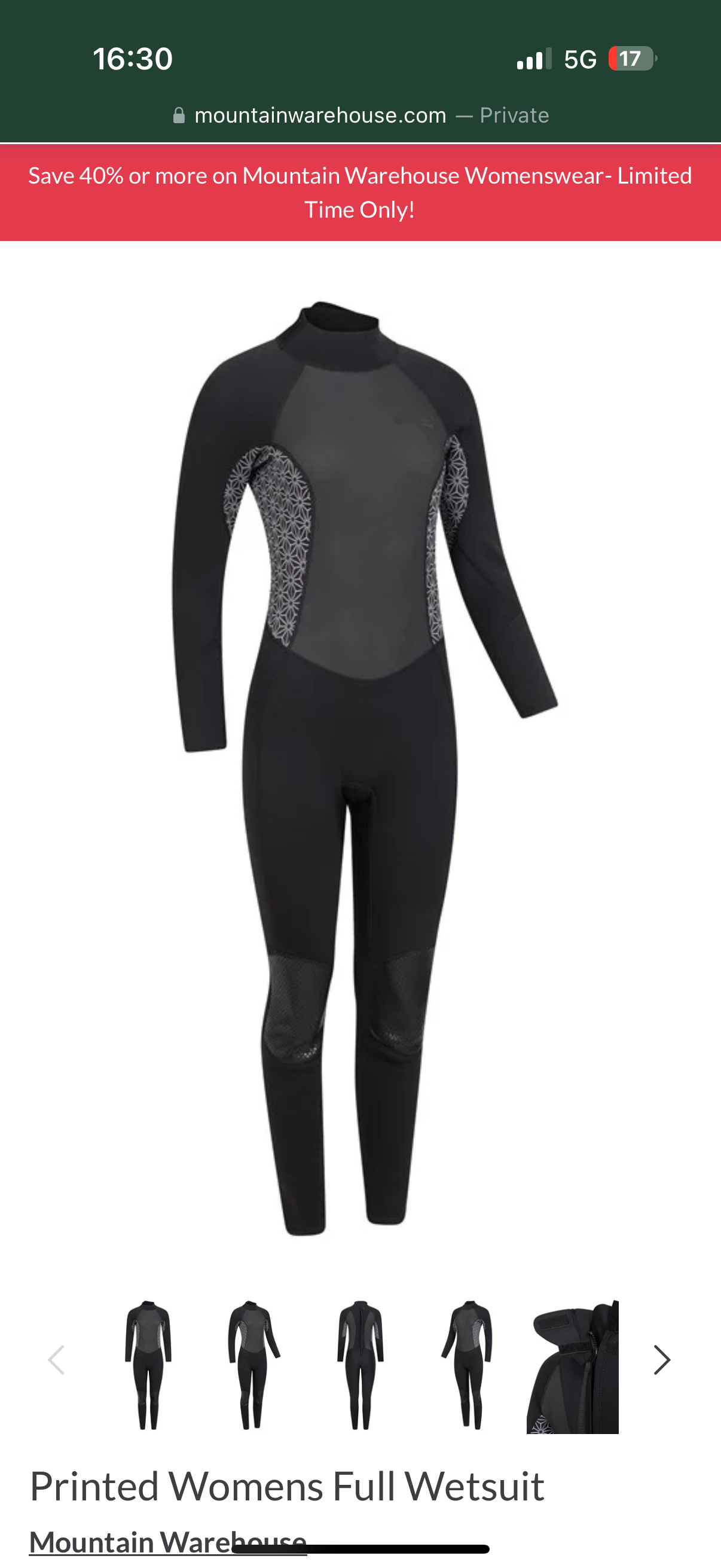 Mountain Warehouse Women's printed black 2.5mm Thickness Full Wetsuit - UPF 50+, Contour Fit, Adjustable Neck, Rubber Panel for Improved Grip - Long Sleeve Spring Summer Wet Suit for Bodyboarding & Surfing