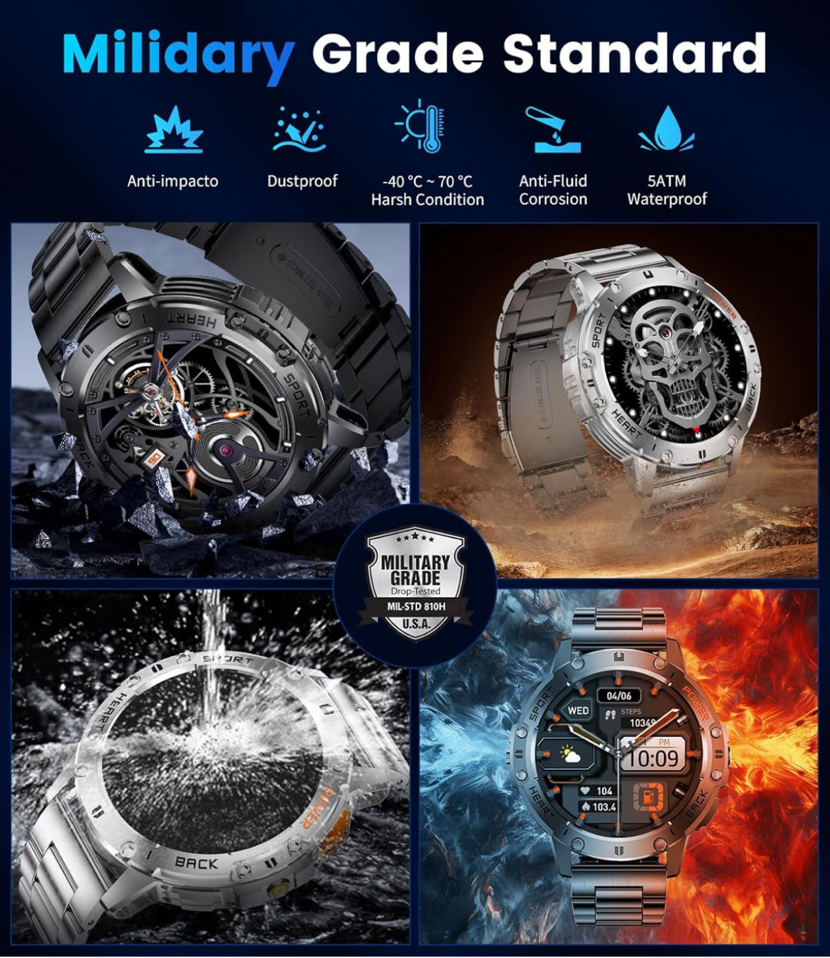 Joblot 20 x LIGE Military Smart Watch for Men with Bluetooth Call,1.43" AMOLED with LED Flashlight/530mAh,100+ Sports Mode Tactical Fitness Tracker/Heart Rate Sleep Health Monitor/IP68 Waterproof for Android iOS