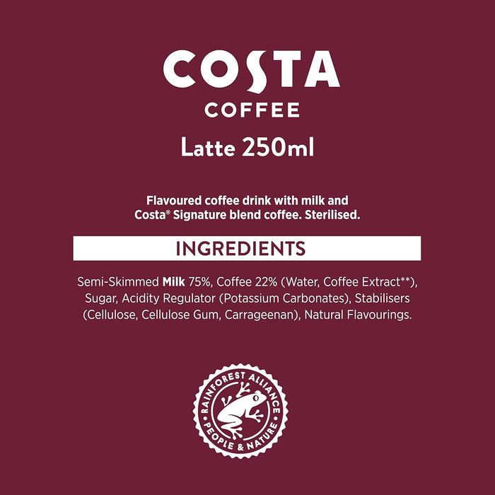 16X250ml Costa Coffee Classic Latte Iced Coffee  BBE 04-26 RRP £22 Sale £10.99