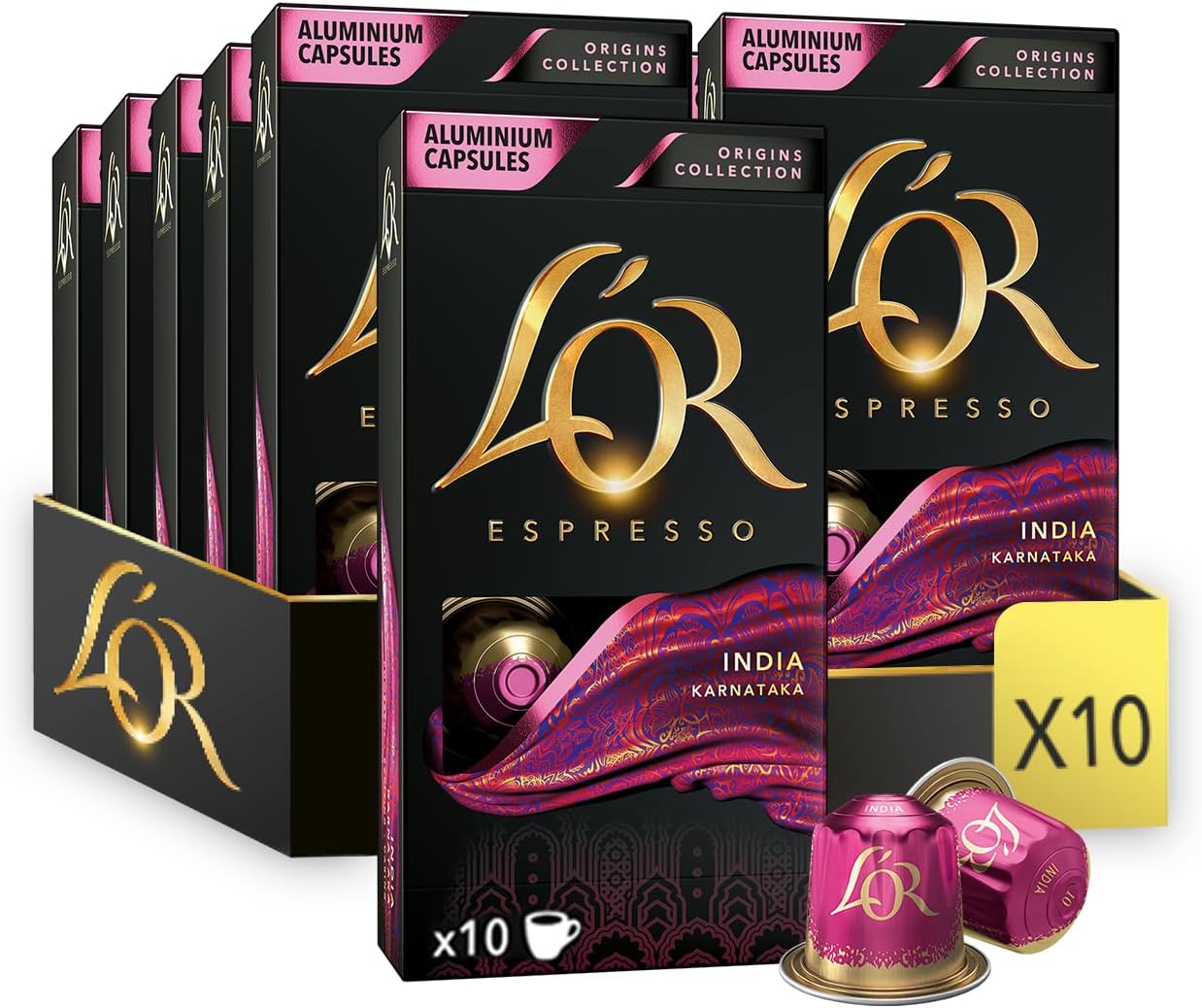 L'OR Origins India Coffee Pods x10 (Pack of 10, Total 100 Capsules)