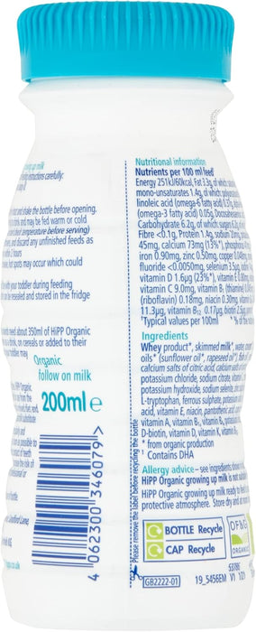 8 X 200ml HiPP Organic 3 Growing up Baby Milk Ready to feed liquid formula, From 12th months  BBE 23-08-25 RRP £12.99 Sale price £6.99
