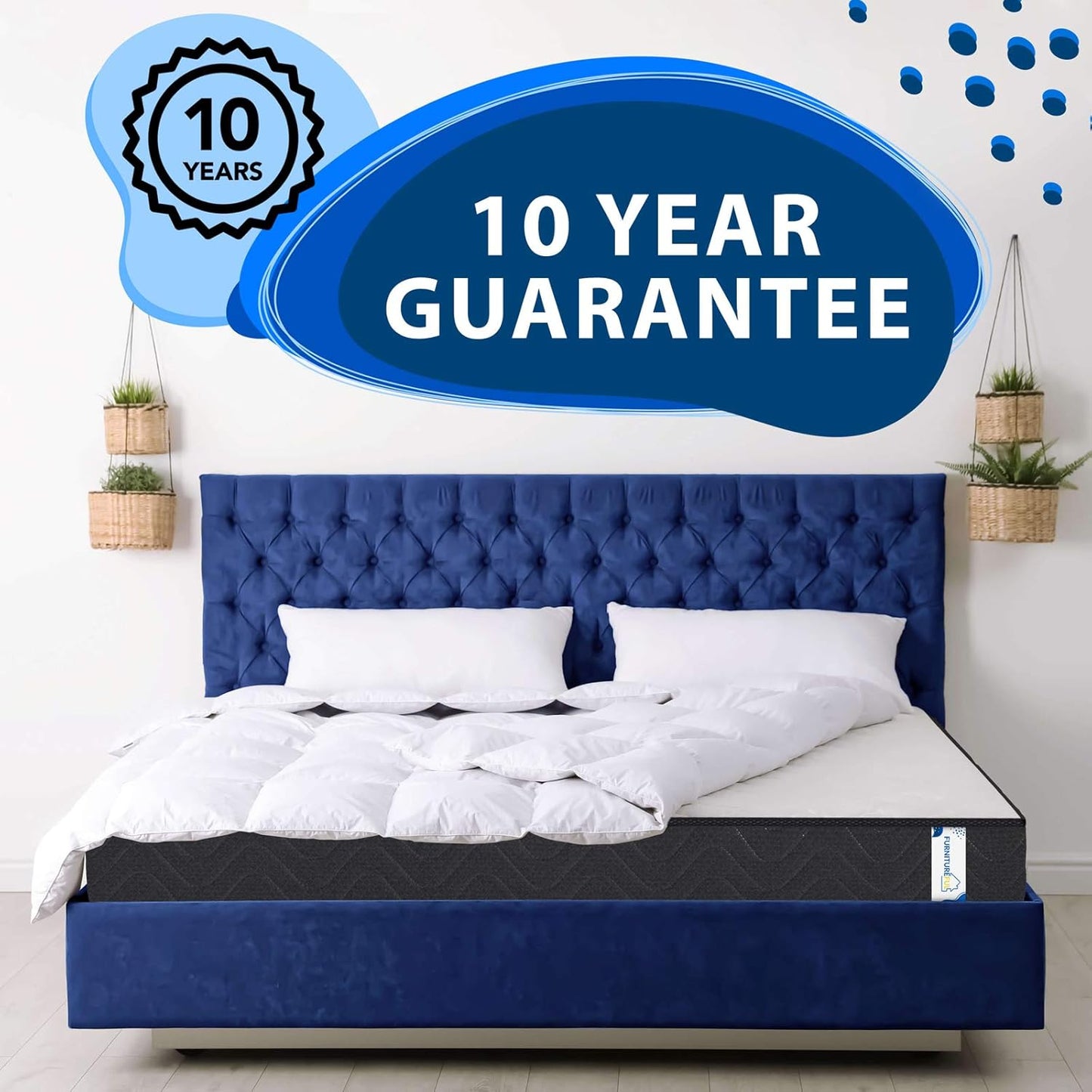FurnitureFul Double Mattress Memory Foam - Hybrid Coil Spring 4ft 6 Matress 135 x 190 cm - 7.5 Inch Deep Quilted Sprung Breathable Orthopedic Hypoallergenic Cool Blue Gel - Grey Border