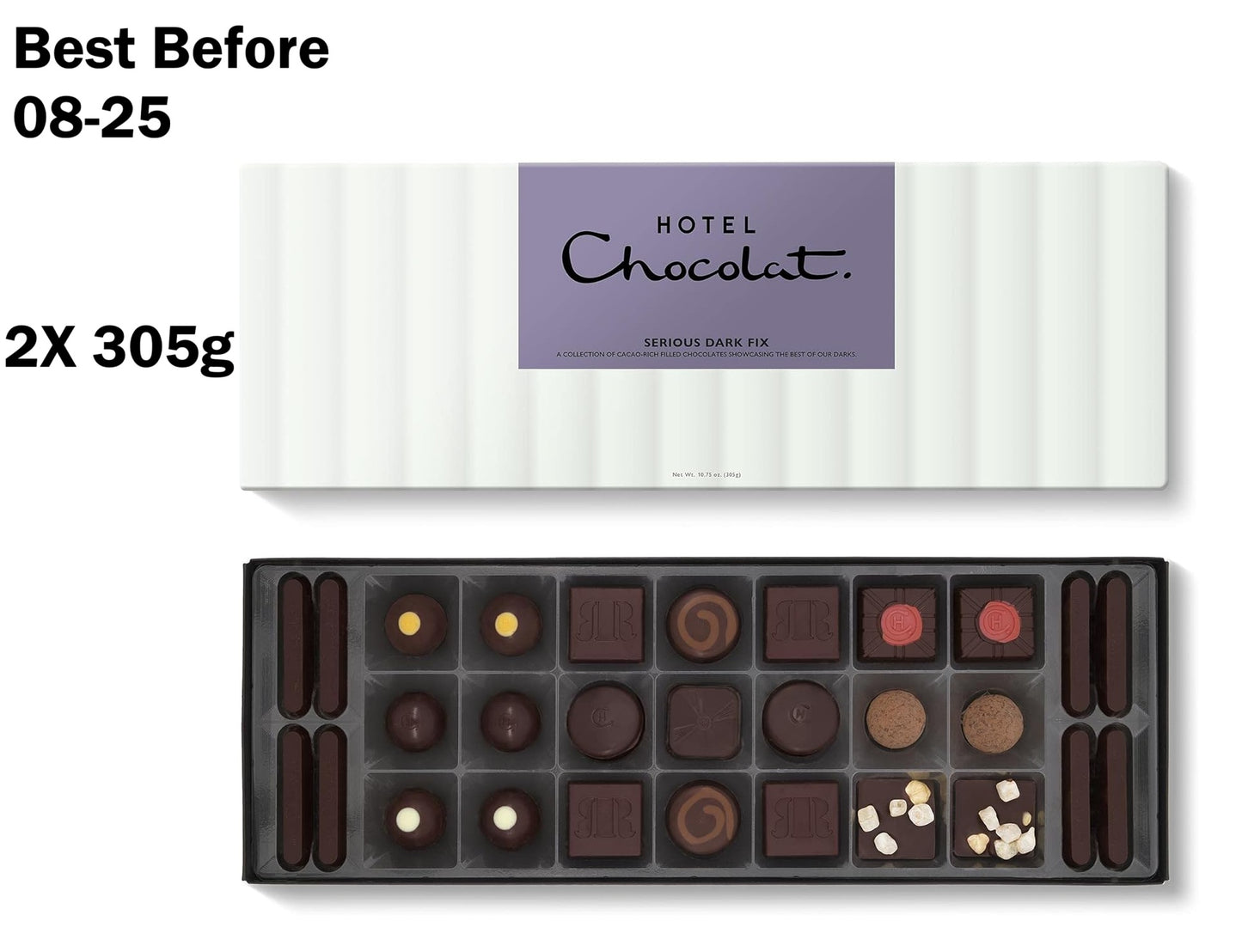 2X305g Hotel Chocolat Serious Dark Fix Sleekster - 29 High-Cacao Dark Chocolates - Suitable for Vegetarians - Chocolate Gifts For Birthday, Thank You, Congratulations, Anniversary   BBE 08-25 RRP £42 Sale price £21.99