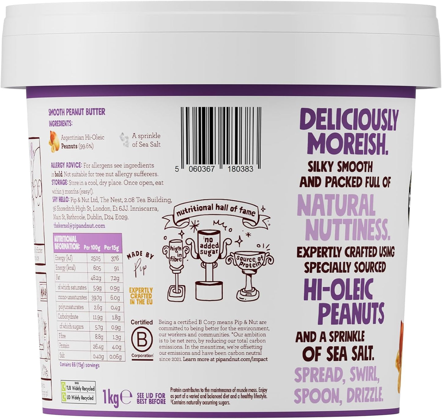 2 X 1kg Pip & Nut Smooth Peanut Butter  BBE 12-25 RRP £15.99 Sale price £6.99