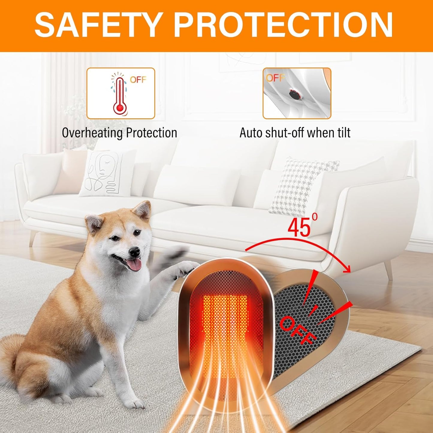 1200W Air Heater Portable Electric Heaters,Ceramic Plug in Heater,Electric Fan Heaters Low Energy Silent,Space Heater Multiple Protection,2 Modes Adjustable Thermostat for Office,Home and Bedroom