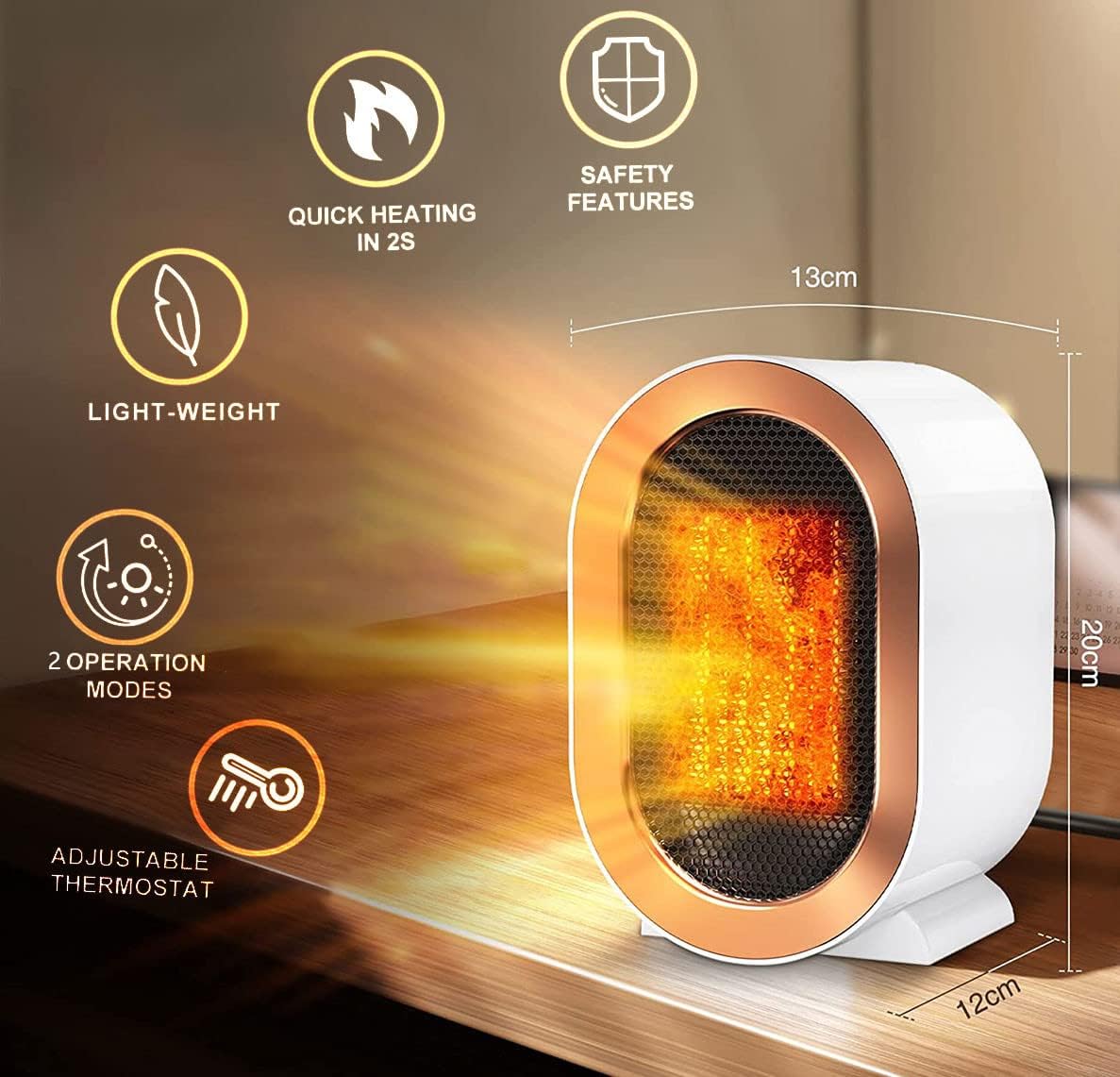 1200W Air Heater Portable Electric Heaters,Ceramic Plug in Heater,Electric Fan Heaters Low Energy Silent,Space Heater Multiple Protection,2 Modes Adjustable Thermostat for Office,Home and Bedroom