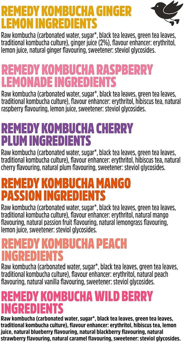 24 x 250ml Remedy Kombucha Tea - Rainbow Mixed Pack - Sparkling Live  BBE 05-10-25 RRP £50 Sale Price £19.99
