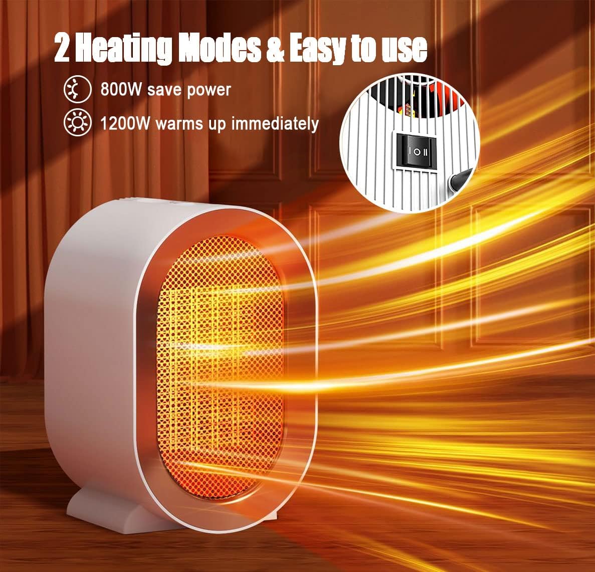 1200W Air Heater Portable Electric Heaters,Ceramic Plug in Heater,Electric Fan Heaters Low Energy Silent,Space Heater Multiple Protection,2 Modes Adjustable Thermostat for Office,Home and Bedroom