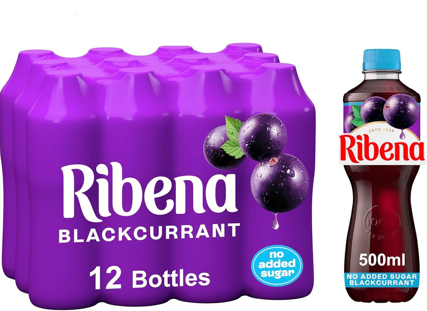 Ribena Blackcurrant Juice No Added Sugar (12x500ml)