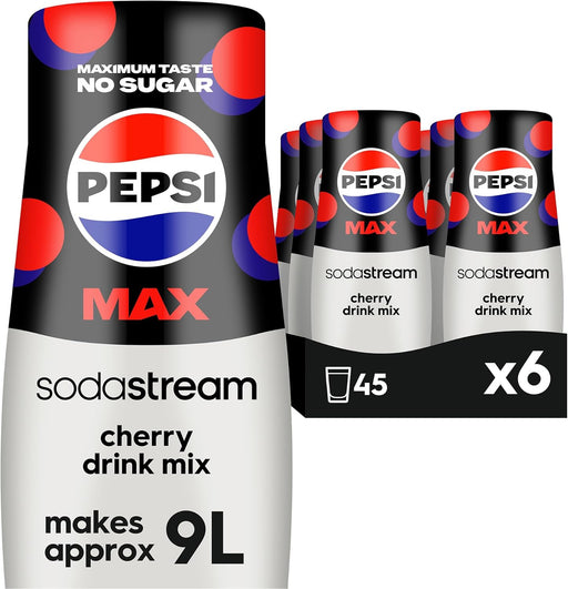 6 x 440ml Sodastream Pepsi MAX Cherry Fizzy Water Flavouring Syrup, Sugar Free Soda Syrup, Zero Sugar Pepsi Flavour, Multipack, Home Soda, Flavoured Sparkling Water, Drink Mix, Makes Approx 54L  BBE 06-26 RRP £29 Sale price £15.99