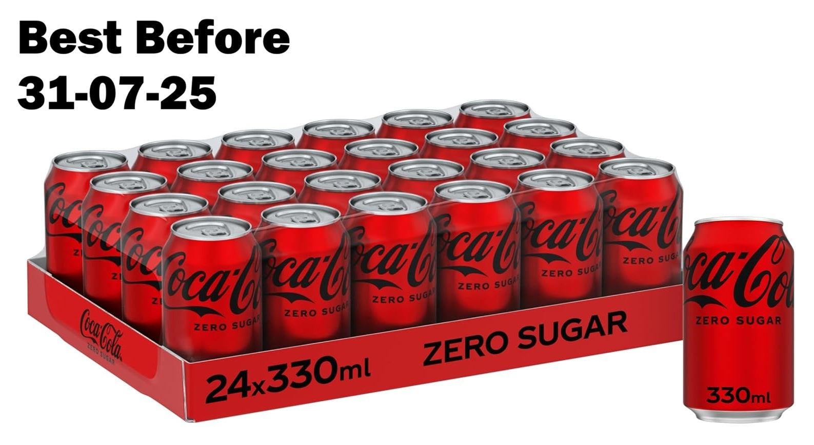 24 X 330ml Coca Cola Zero Sugar Cans BBE 31-07-25 RRP £15 Sale £9.49 Free Shipping